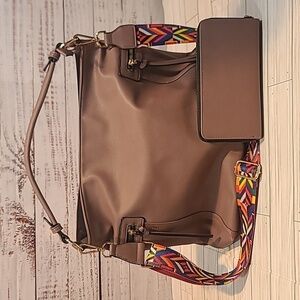 Faux pebbled leather look shoulder bag with wallet